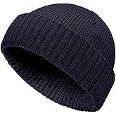 50% Wool Double Cuff Knit Beanie Hat for Men Women, Short Fisherman/Slouchy Warm Winter Skull Cap Trawler Watch Cap
