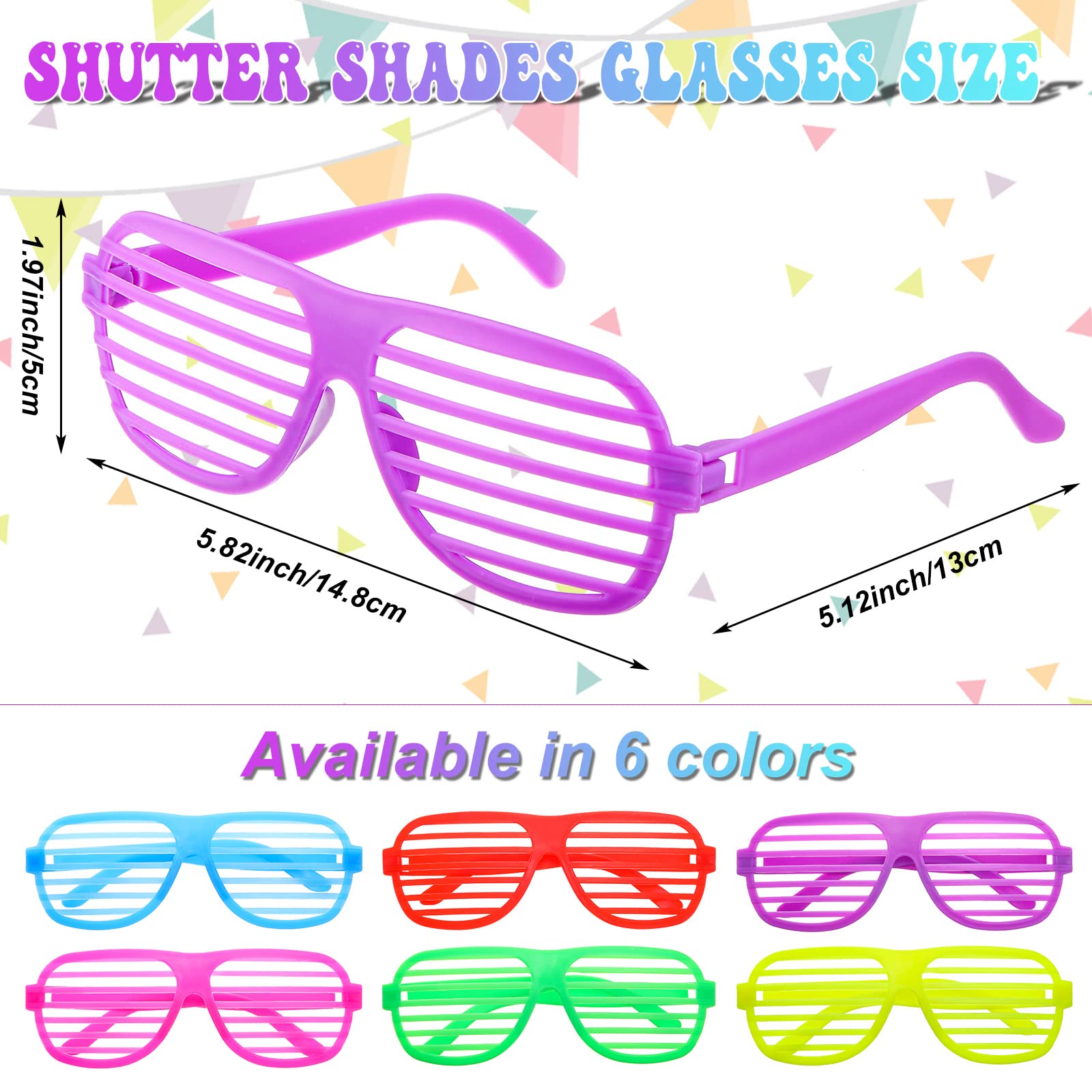 100 Pack Plastic Shutter Shades Glasses Bulk, 80's Style Slotted Shutter Shade Sunglasses, Neon Color Shade Glasses for Party Favors, School Gifts Teens Adults Birthday Supplies, Assorted Colors