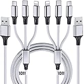 Multi Charging Cable, 10ft 2Pack Multi Phone Charger Cable Braided Universal 3 in 1 Charging Cord Extra Long Multiple USB Cable with USB C, Micro USB Port Connectors for Cell Phones and More