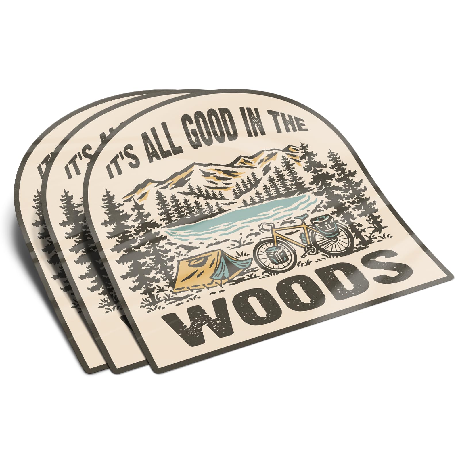 Photo 1 of (3Pcs) It's All Good in The Wood Sticker Camping Mountain Adventure Hiking Decal Waterproof Vinyl Stickers Adult for Laptop Kindle Car Tumbler Water Bottle Mug Phone Journal Helmet - Size 3”x3”