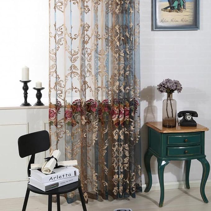 pureaqu Luxury Elegant Rod Pocket Process Sheer Curtains