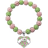 TongXin Greek Sorority Paraphernalia Gifts Sorority Bracelet Leaf Pendant Jewelry Pink and Green Bead Bracelet for Women (Heart Charm)
