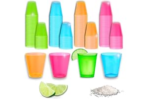 Stumbelina 100 COUNT | 1 oz NEON PLASTIC SHOT GLASS CUPS | BRIGHT 4 COLOR Bulk Pack | Disposable Party Mini Cups | Perfect for Jello Shots, Dessert Shooters, Tastings, Parties, Weddings, Bars