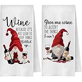 OVAcational Funny Christmas Wine Gnome Kitchen Towels, Wine Lover Gifts Decorative Hand Towels, Christmas Bar Decor, Winter Holiday Xmas Dish Tea Towel for Home Bar Kitchen, 16x24 Inch Set of 2
