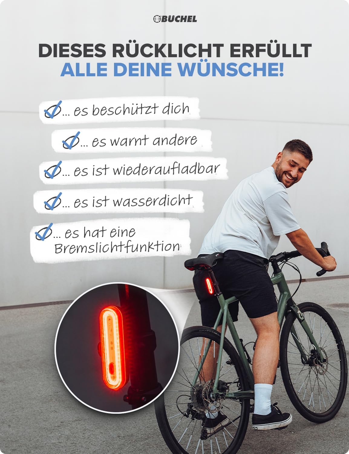 Büchel Fahrrad Rücklicht LED I Aufladbar I StVZO zugelassen I Rücklicht Fahrrad, Rücklicht Ebike, Fahrradlicht hinten, Fahrrad rücklicht led 2