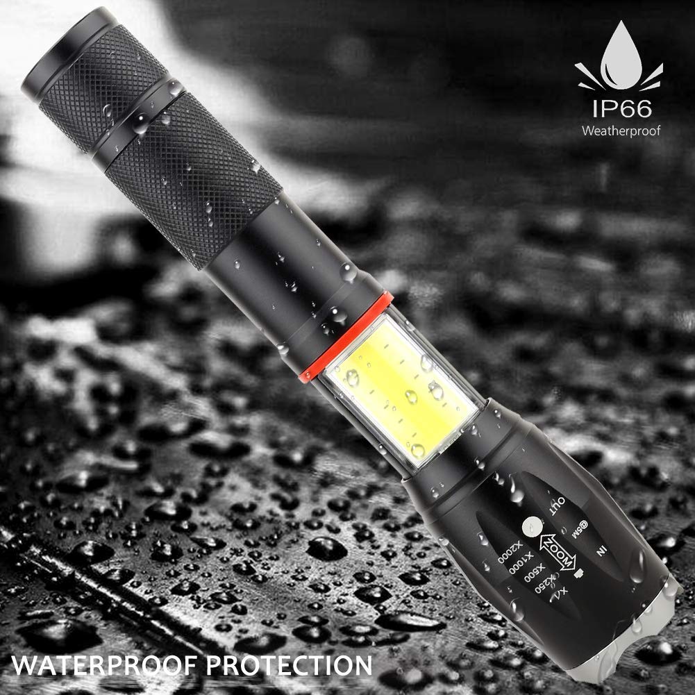 Dolucky XML T6LED Flashlight + COB Lantern, LED Tactical Flashlight Zoomable & Magnetic Base 6 Modes Waterproof Flash light for Camping, Self Defense, Outdoor Adventures, Home Emergency or Gift-Giving