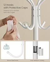 SONGMICS Coat Rack Stand Pearl White 12 Hooks 178 cm RCR017W01 view 4