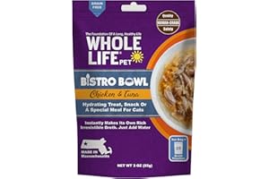 WHOLE LIFE PET PRODUCTS Whole Life Pet Bistro Bowls - Human-Grade Wet Food Toppers & Complement, Natural & Flavorful Broth, Instantly Hydrating Cat Snacks, Lickable Cat Treats, Just Add Water - Chicken & Tuna, 3 Oz