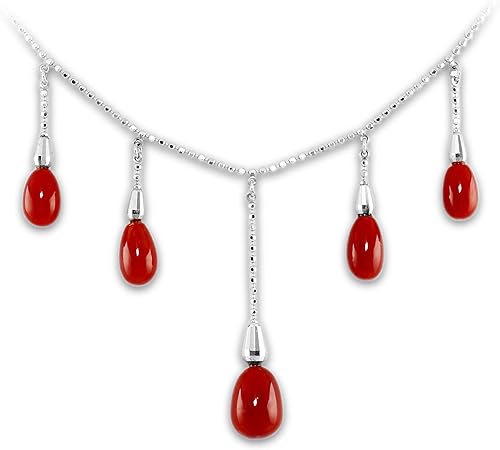 Amazon 鑑別付 K18wg 天然血赤珊瑚 5 3mm 7 6mm 18金ホワイトゴールド ボールチェーン 日本産本珊瑚 コーラル サンゴ Coral ネックレス レディース ネックレス 通販