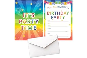 24pcs birthday invitations with 24pcs Envelopes, Birthday Party Invitations for Girls and Boys, 6.3 x 4.3Inches, Double-Sided