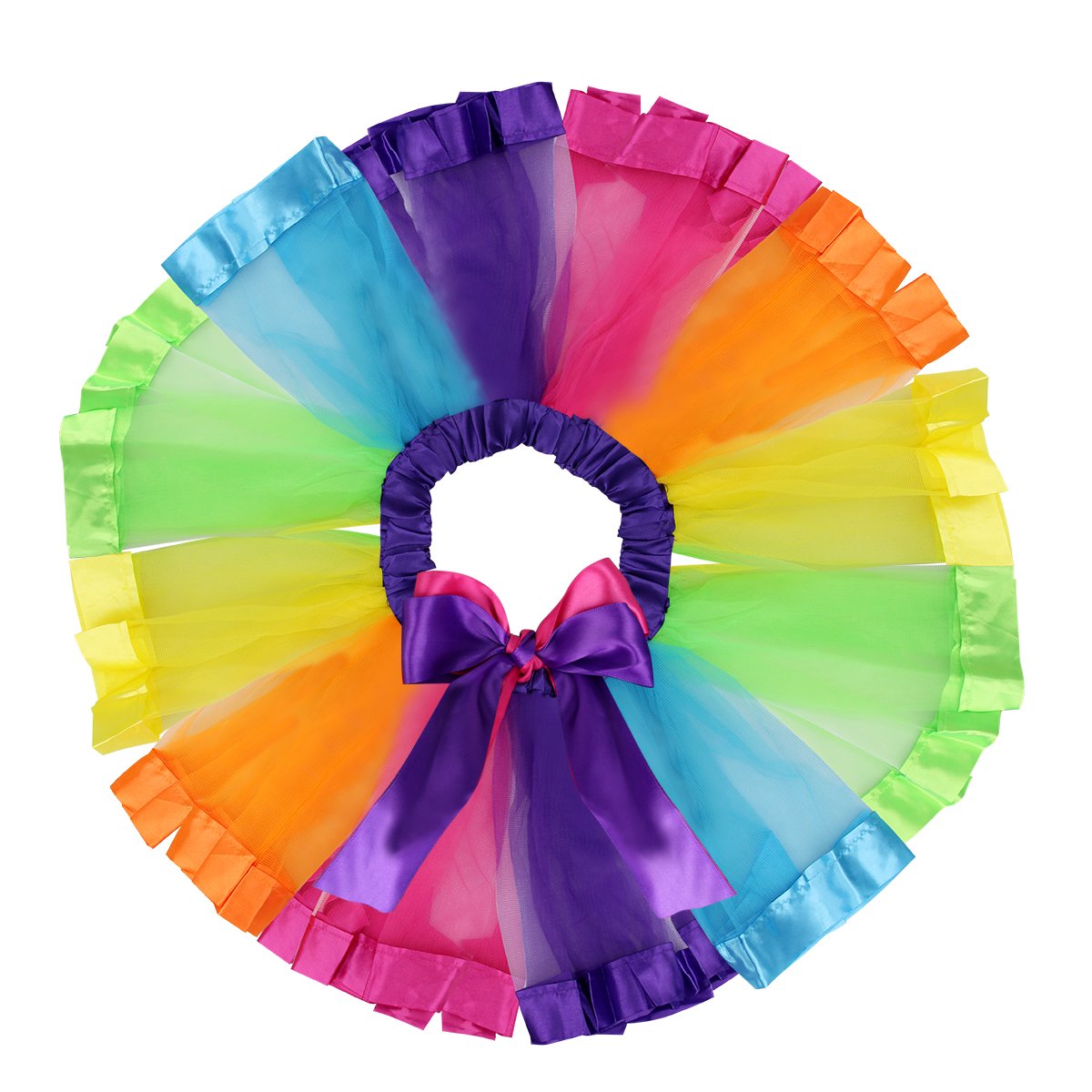 Rocita Girls\' Rainbow Tutu Skirt Colorful Pleated Gauzy Princess Dress With Unicorn Cat Ear Hair Clasp (Rainbow, L)