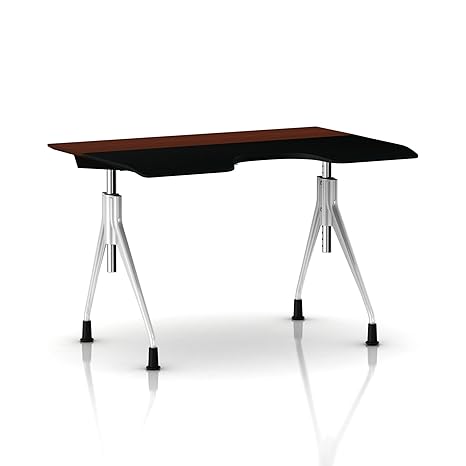 Herman Miller Envelop Desk : Metallic Silver Base - Medium Brown Walnut Veneer Top