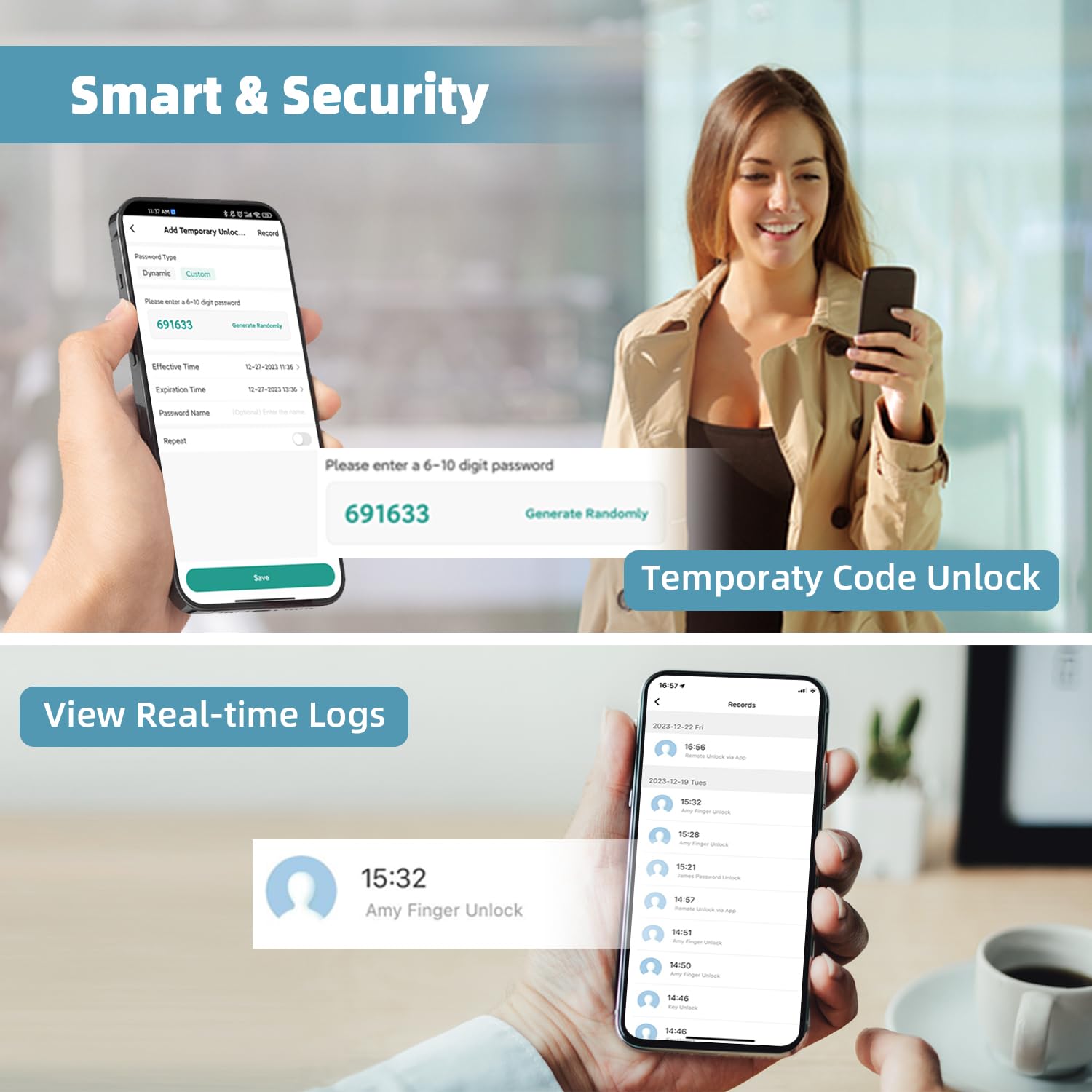 Smart Glass Door Lock, 8 in 1 Upgrade Keyless Entry Digital Door Lock, Glass Front Smart Locks with Keypad, Sliding Door Biometric Fingerprint Glass Lock, Auto Lock for Glass Doors,Office,Home,Store