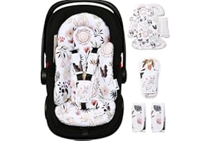 BOMOLOUR Infant Insert, Enlarged Head Support for Baby, Reversible Newborn Insert with 3 Strap Covers, 2-in-1 Baby Cushion for Stroller, Swing, Bouncer, Rocker - Yellow Cat