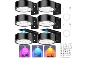 SIXDEFLY 13 RGB Color Changing Led Art Display Light for Picture Frame,Rechargeable Battery Operated Led Painting Light with Remote Control Dimmable & Timer,6Pack Black