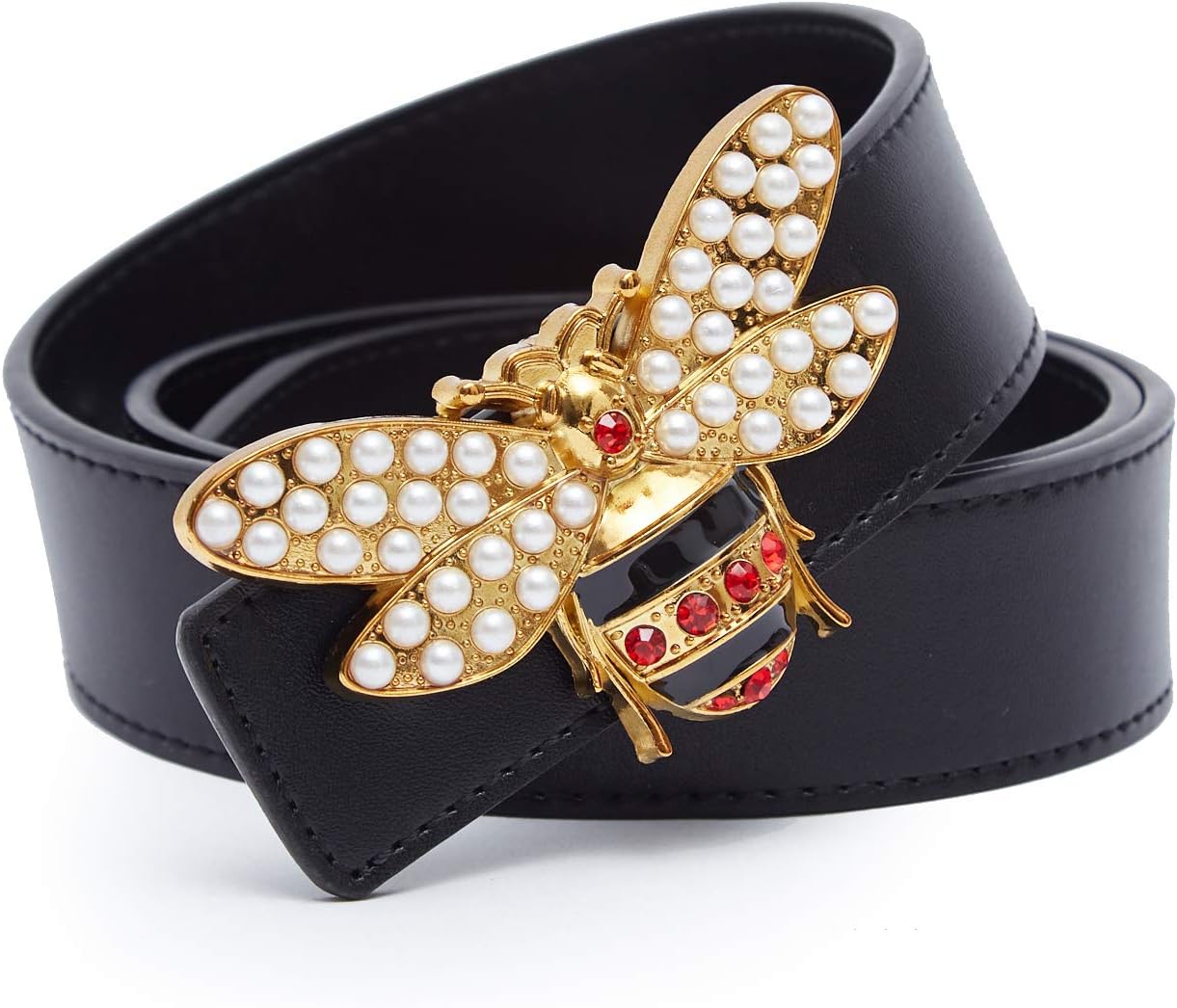 XYZDOUBLE Unisex Big Bee Style Women Men Cowhide Genuine Leather Casual Dress Belt [3.8CM Width]
