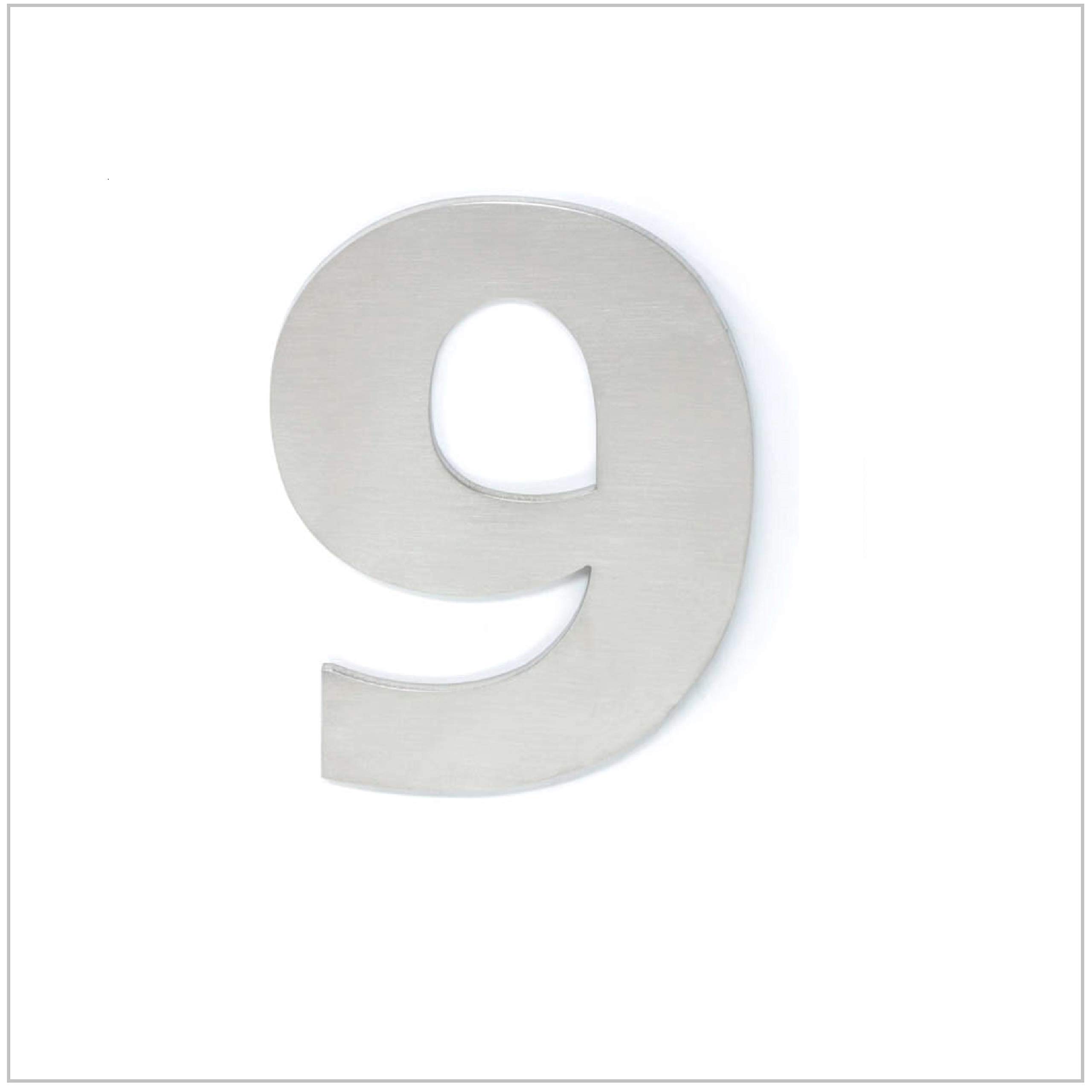 EVI Herrajes 640/80 - House Numbers "9" de 80 mm, finish matt inox Stainless Steel 304, Adhesive 3m