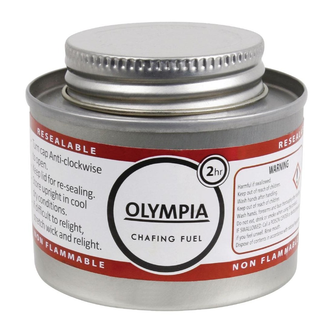 Olympia CB733 2-Hour Liquid Chafing Fuel Cans With Wicks (Pack of 12), Non-Hazardous Food Heating, Buffet Food Warmer Dish Burners, Easy Open Screw Top Lid, Cool Touch, turn cap anti-clockwise