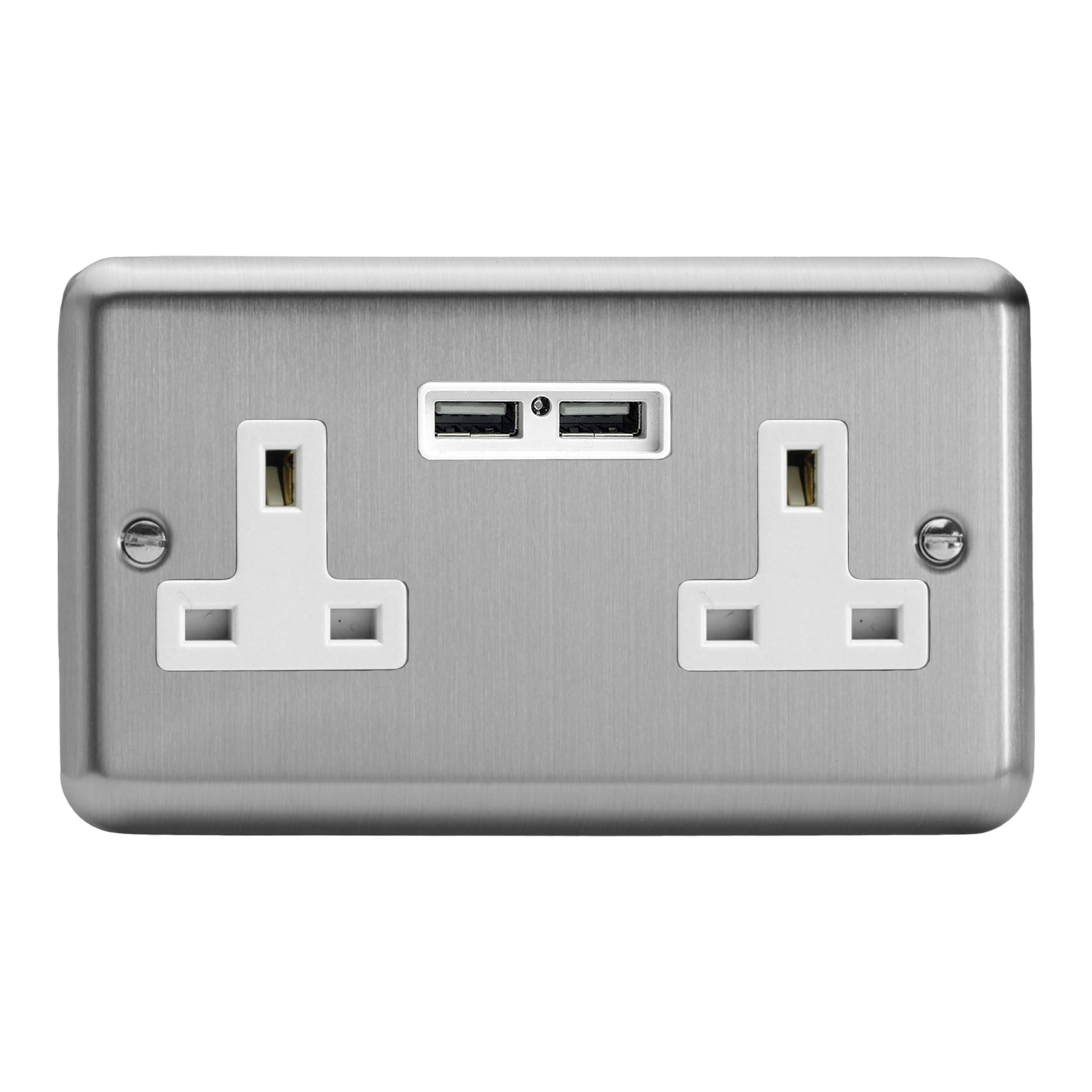 Varilight Double Unswitched Socket With USB Charging - Value Matt Chrome With White Insert