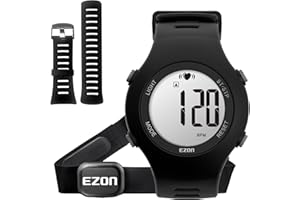 EZON Heart Rate Monitor Chest Strap and Digital Watch T037,5ATM Waterproof Fitness Tracker with HRM,Calories Burned,Stopwatch and Hourly Chime (Watch Band Included)