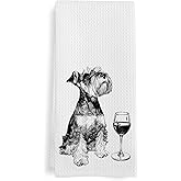 GWFSJYU Funny Schnauzer Gifts Wine Kitchen Towels, Mini Schnauzers Dog Dish Tea Towels for Kitchen Bars Decor, Funny Schnauzer Dog Lovers Wine Drinkers Gifts Hand Towel for Bathroom, 16x24 Inch