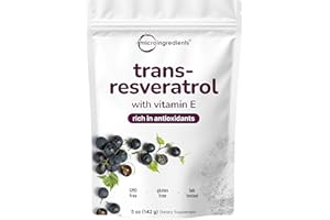 MICRO INGREDIENTS Pure Trans-Resveratrol Powder with Vitamin E, 5 Ounce, 2 in 1 Formula, Micronized Powder for Better Absorption, Premium Resveratrol Supplement, Super Antioxidant
