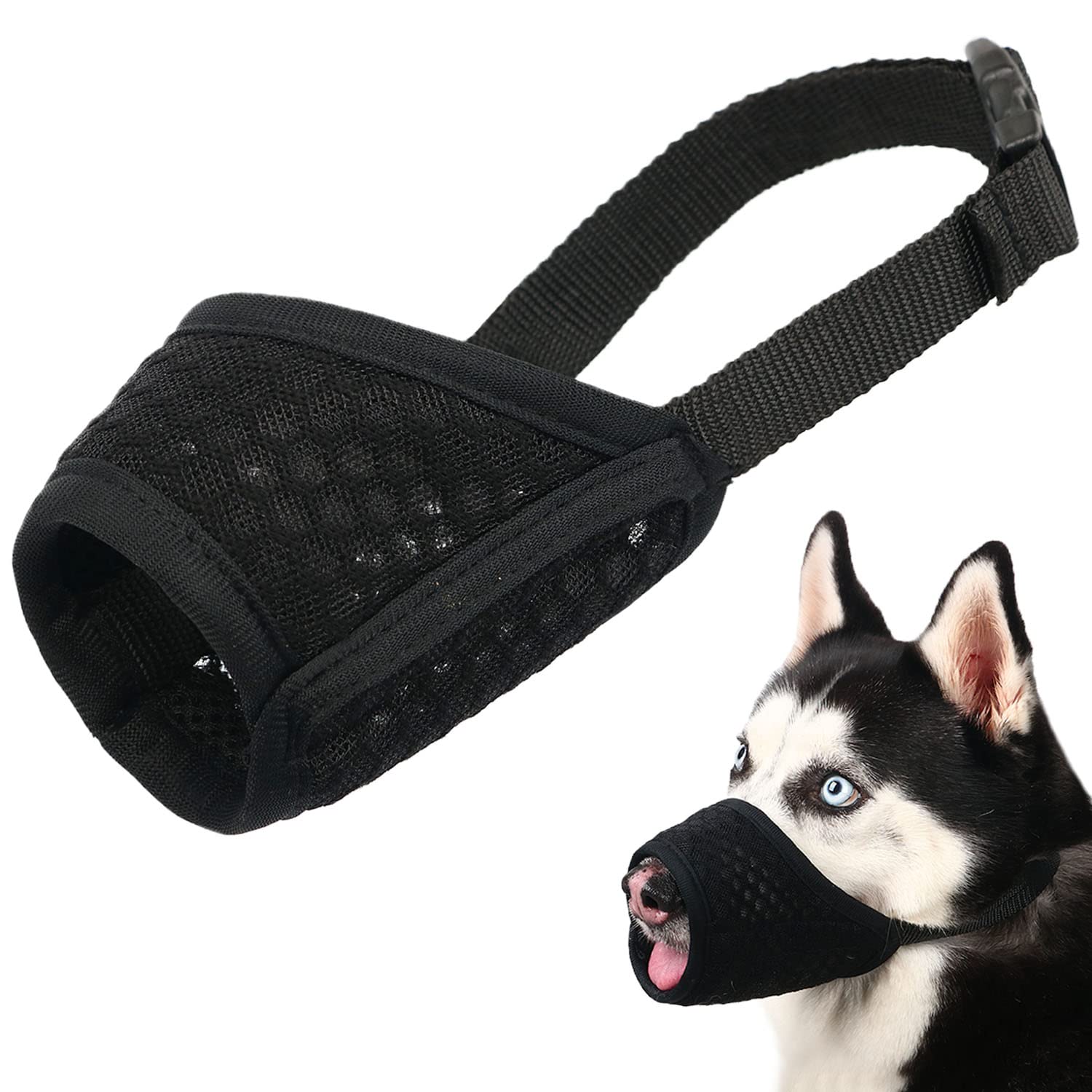Photo 1 of Mayerzon Dog Muzzle, Puppy Soft Mesh Muzzle for Small Medium Large Dogs Chihuahua Poodles Beagle Dachshund Corgis Labrador for Biting Chewing Grooming That Allows Panting Drinking(L, Black)