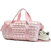 Quilted Duffel Bag for Women, Puffer Gym Duffle Bag with Shoe Compartment Lightweight Large Crossbody Sport Travel Bag Tote Pink Abalone