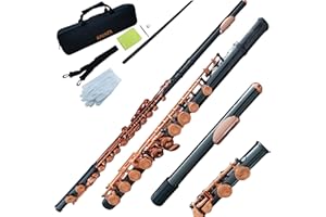 KAYATA C Flute, Black Nickle Plated, Rose Gold Keys, Closed Hole and 16-Key Flute with Offset G Split E Mechanism, Carrying with Deluxe Lightweight Canvas Case and a Cleaning Kit