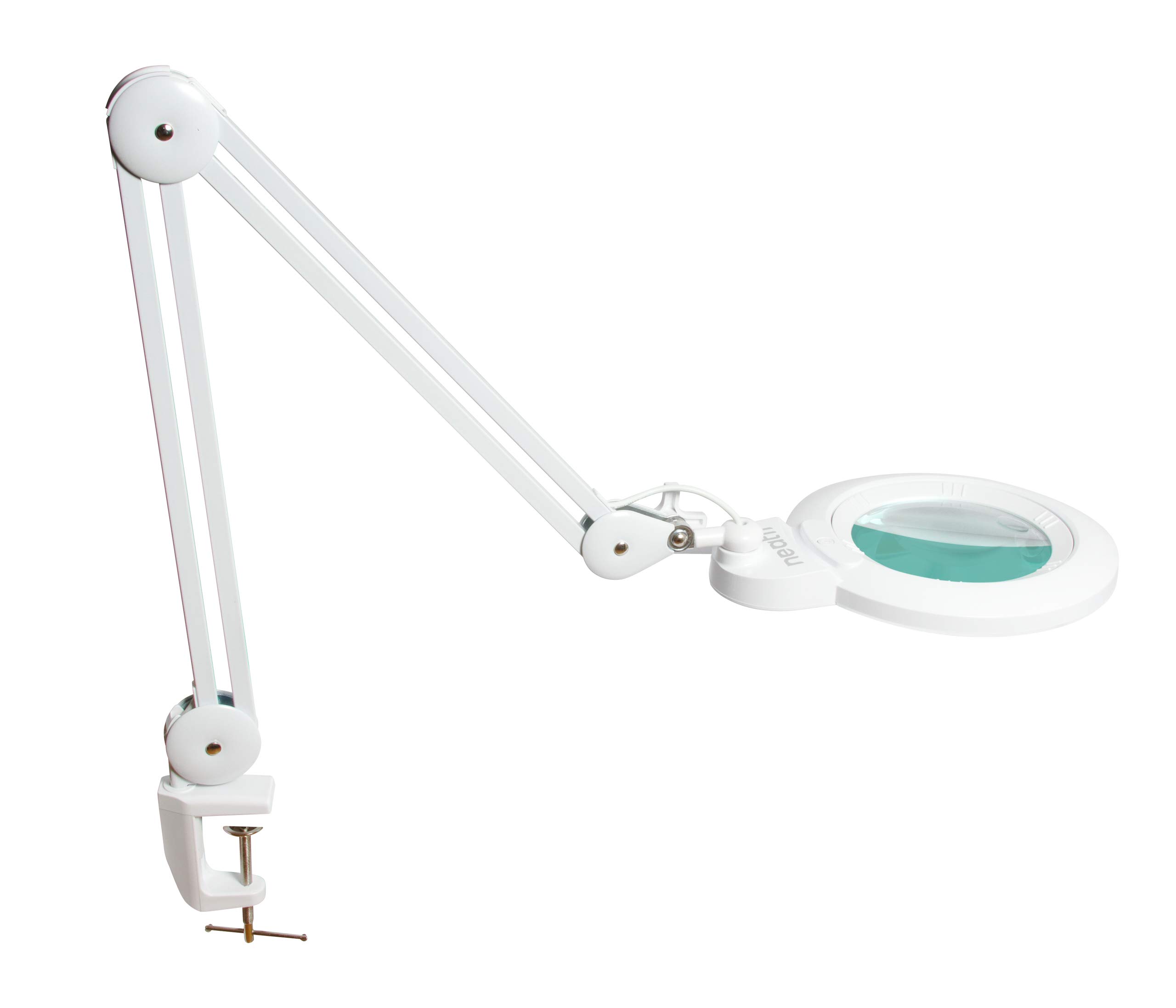 (new model) neatfi xl bifocals 1,200 lumens super led magnifying lamp with clamp, 6 inches wide lens, 4 level brightness, correlated color temperature control, 12w, 120 pcs smd led (white)