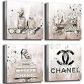 Meetdeceny Beige Canvas Prints Artwork Fashion Bedroom Wall Decor Girls Handbag Wall Art for Living Room Perfume Wall Decorations Painting Art 10"x 10"x 4 Pieces