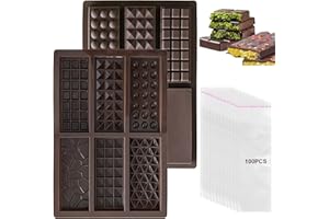 Chocolate Moulds, 2PCS Silicone Chocolate Bar Moulds with 100Pcs Bags, Reusable Non-Stick Thick Candy Bar Molds Wax Melt Mold