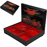 DOITOOL Japanese Bento Box Adult Lunch Box Traditional Bento Box Japanese Sushi Tray Meal Prep Containers Reusable Plastic Snack Serving Tray with Lid for Home Restaurant