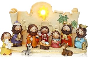 BUCHERRY 11 Pcs Mini Christmas Nativity Set Little People Nativity Set Nativity Scene with Light Miniature Manger 10 Rearrangeable Figurines Decor Religious Figurines Christian Tabletop Decor (Colorful)