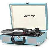 VICTRESS Vinyl Record Player, Portable Suitcase Record Player with PC Recording & Bluetooth Input/Output, 3-Speed Turntable L