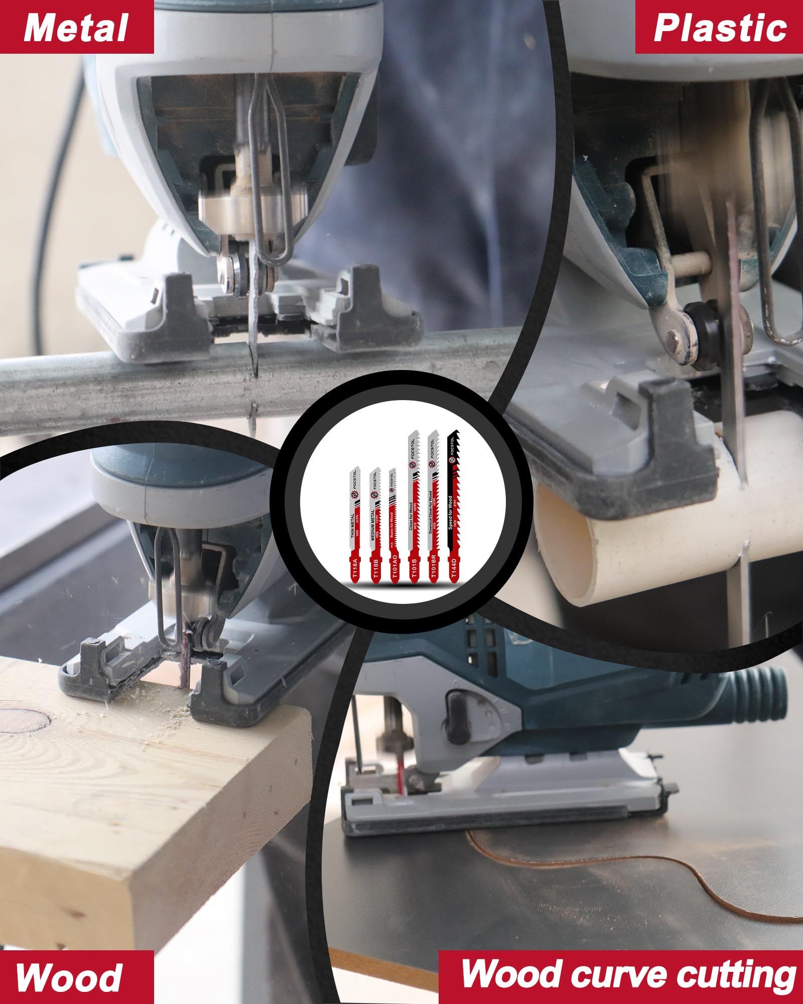 FOCSTOL Stichsägeblatt Set 50tlg mit Aufbewahrungskoffer - HSS/HCS T-Schaft Stichsägeblätter zum Schneiden von Metall, Holz und Kunststoff (T118A, T118B, T101AO, T101B, T101BR, T144D) 3