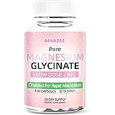 Pure Magnesium Glycinate with Zinc –Maximum Strength Chelated Magnesium Supplement, Relieves Muscle Spasms and Promotes Sleep – 90 Capsules – for Women and Men