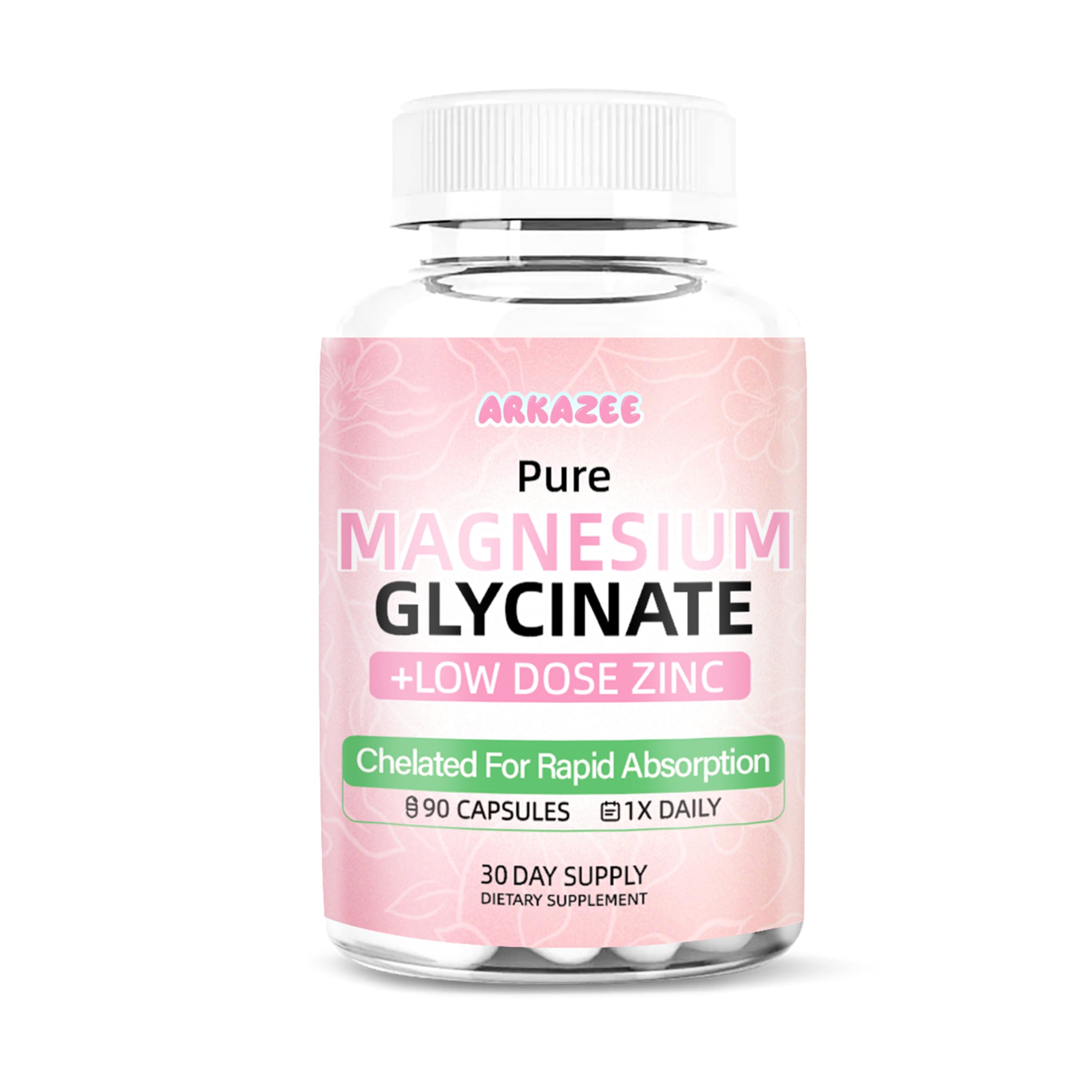 Pure Magnesium Glycinate with Zinc –Maximum Strength Chelated Magnesium Supplement, Relieves Muscle Spasms and Promotes Sleep – 90 Capsules – for Women and Men