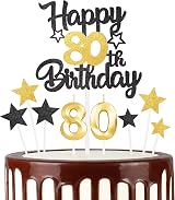 mciskin Black Gold 80th Birthday Candles & Star Toppers Set 9pc