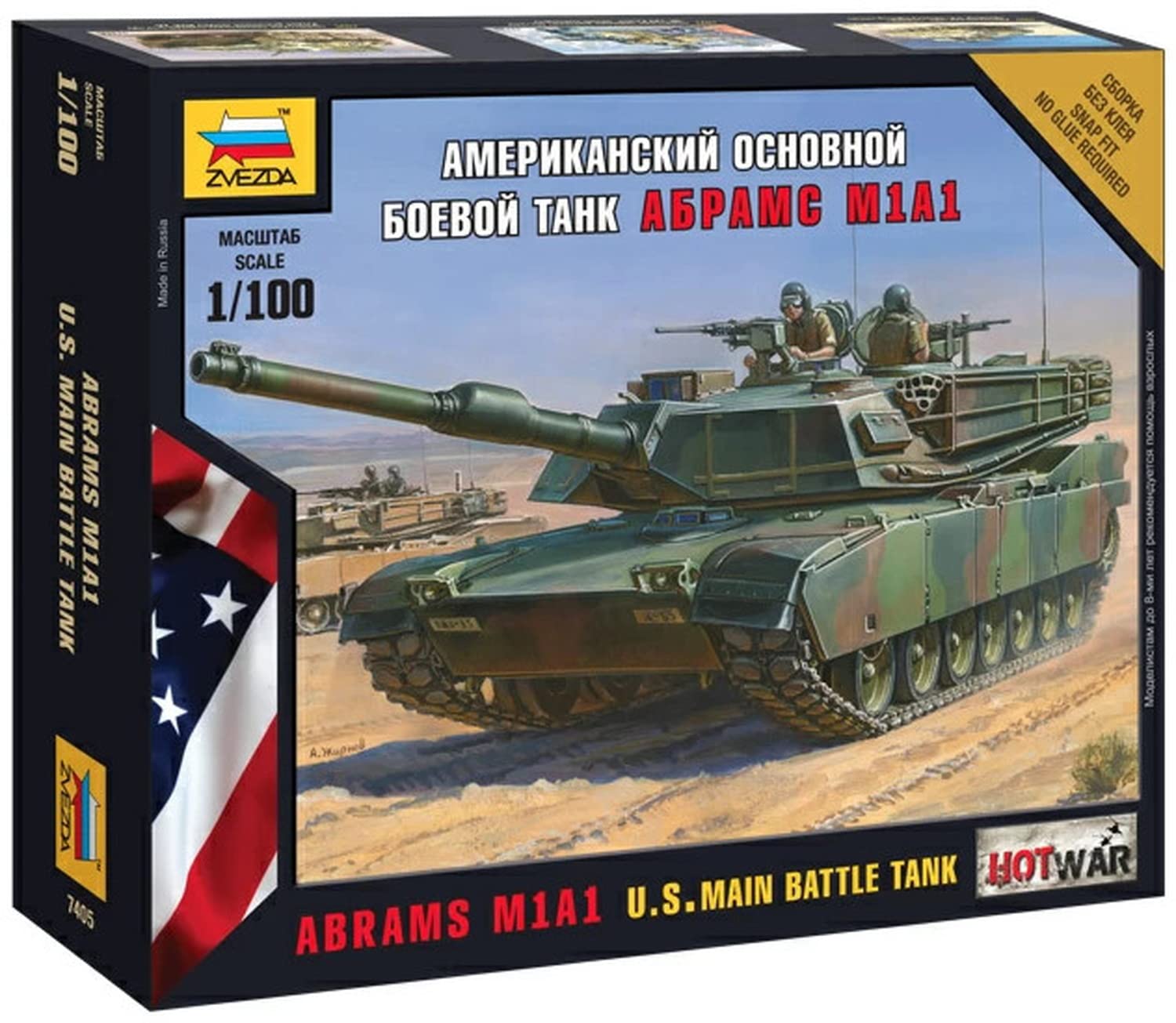 Zvezda 500787405-1:100 M1A1 Abrams U.S. Battle Tank