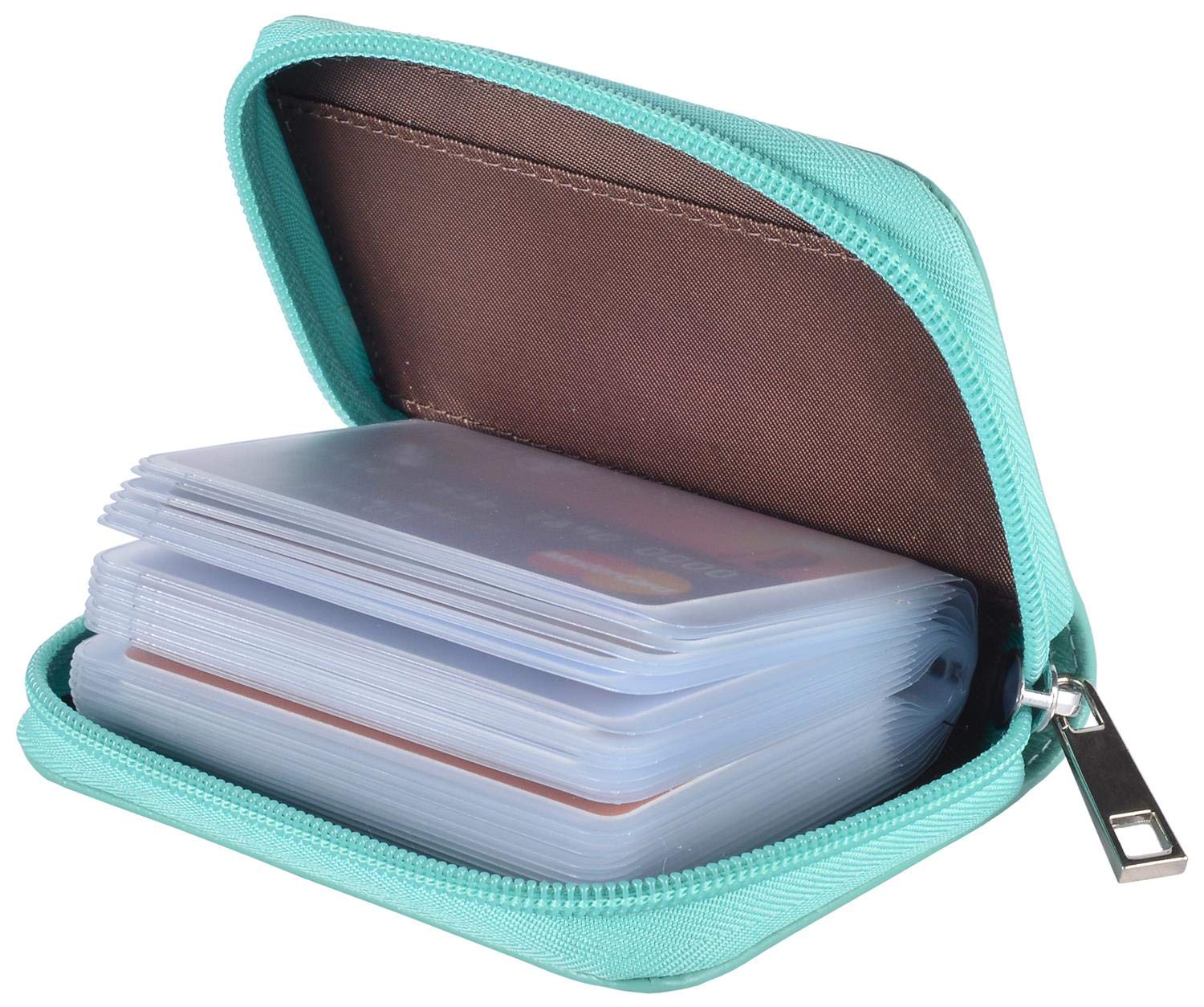 Genuine Leather Credit Card Holder ID Business Card Case Wallet 26 Card Slots (Teal)