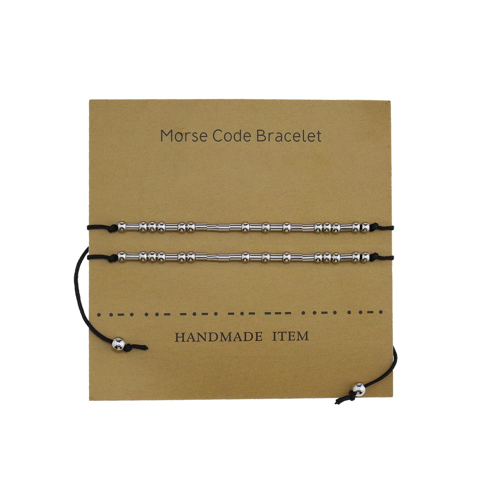 EMSea 2Pcs Fuck Off Morse Code Bracelets Adjustable Silver Beads Pendant Couple Friendship Jewelry Bracelet Set with Decryption Card