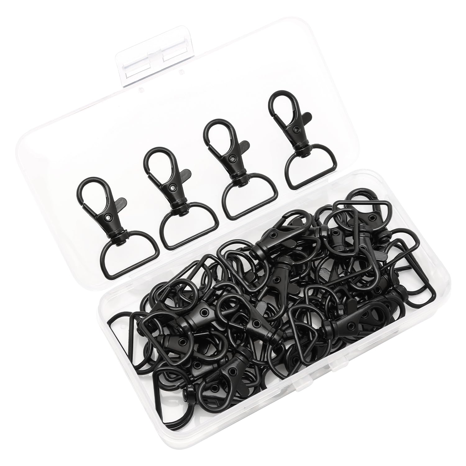 40 PCS Black Swivel Lobster Claw Clasps Trigger Snap Hooks with D Ring, Heavy Duty Metal Rotating Lanyard Clips for Keychains Bags Key Rings Pet Leashes