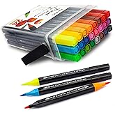 AIHAO Markers for Kids,Washable Markers With Stand Portable Box,Dual Tip Set, Brush & Fine Tips, 24 Pack, Art Supplies for Coloring, Doodling, Sketching, Drawing, Journaling