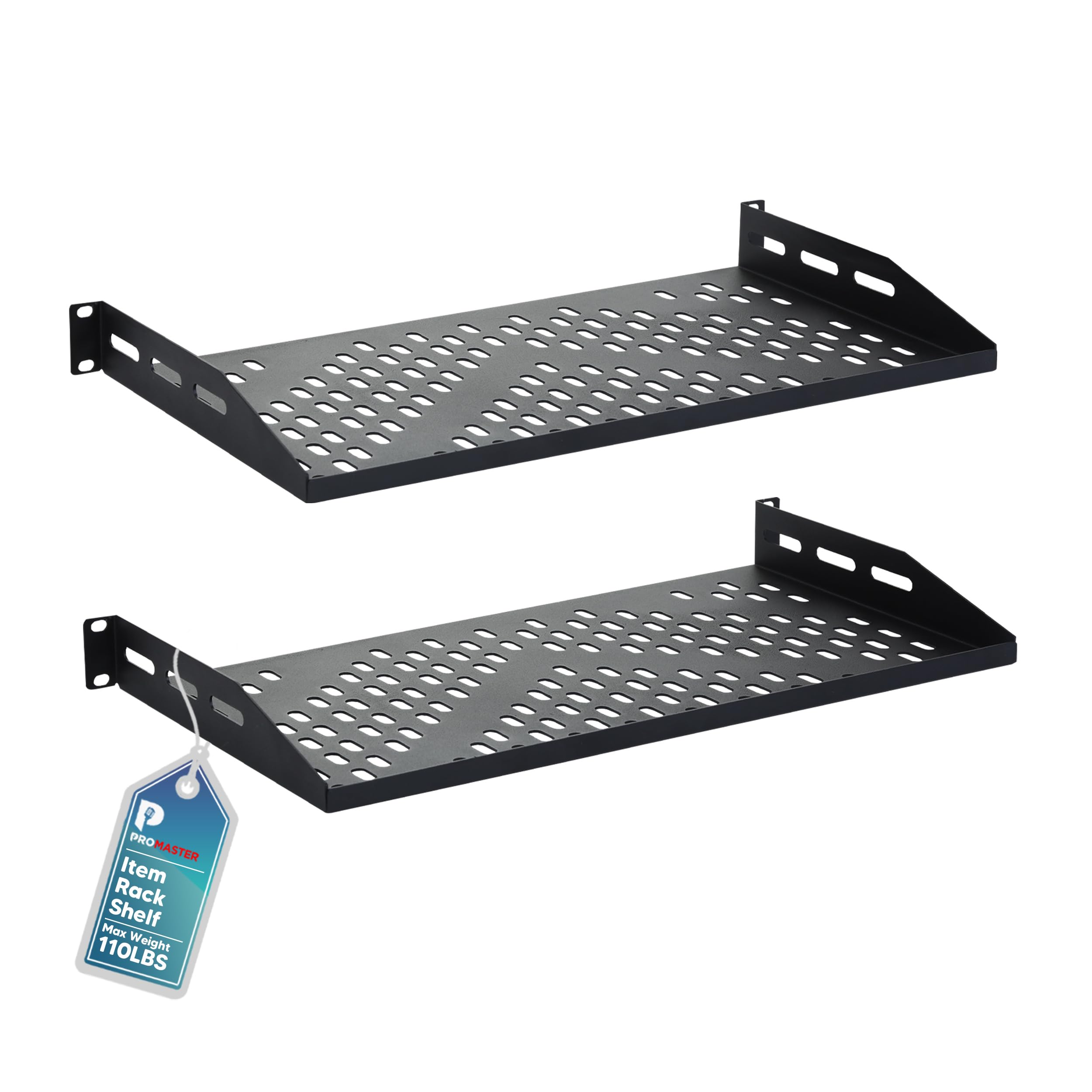 Photo 1 of ProMaster Server Vented Shelf - 2-Pack 19 Inches, 10'' Deep, 1U Universal Integration Server Vented Rack Mounting Tray for Good Airflow, Cantilever Mount, Device and Equipment Wall Mounting - Black