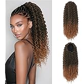 PEACOCO Curly Drawstring Ponytail for Black Women, 20" Afro Kinky Curly Ponytail Extensions Long Synthetic Ponytail Fluffy Pony Tails Hairpiece (T1B/30)