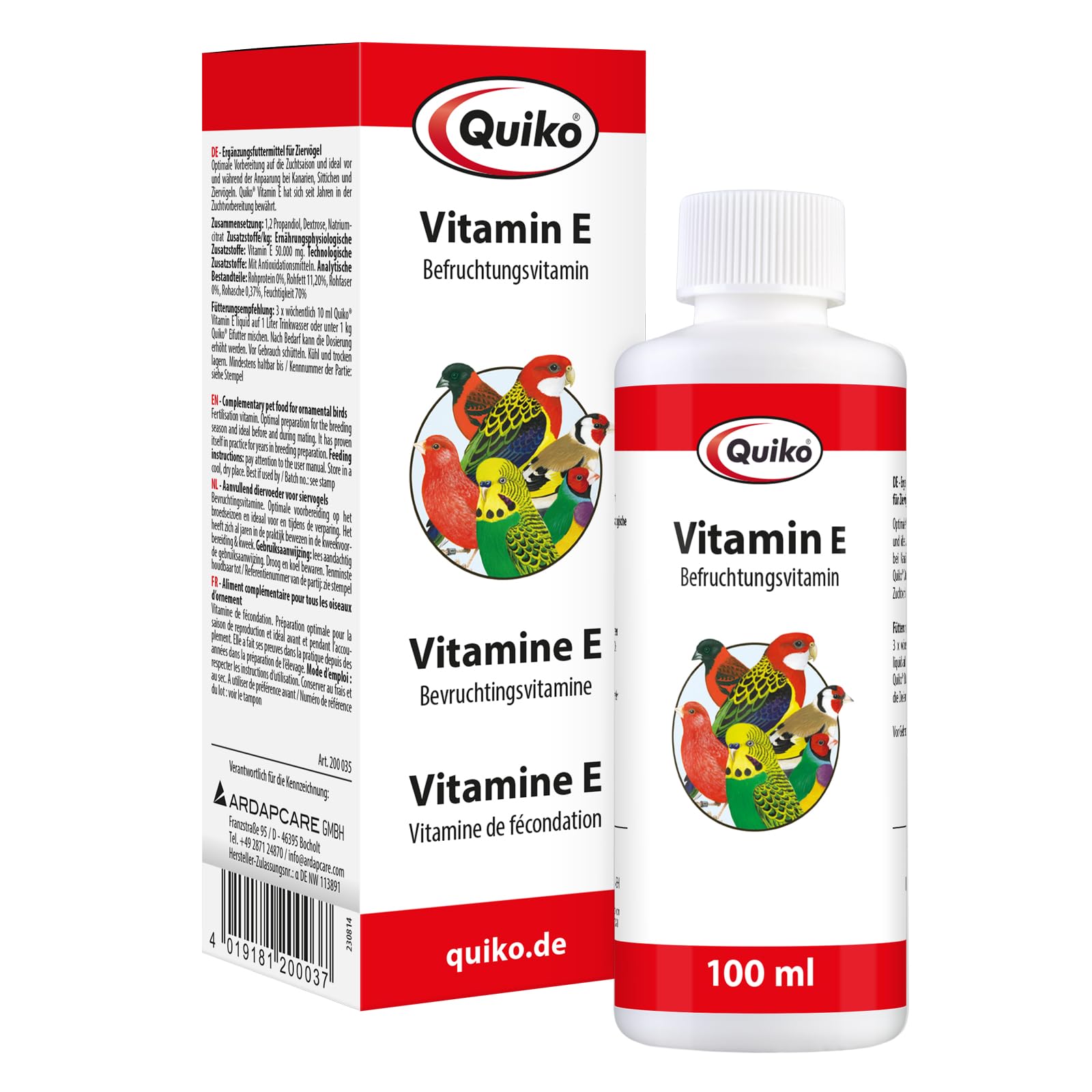 Quiko Vitamin E 100ml liquid- Fertilisation vitamin for pet birds, racing pigeons & chickens - Supports breeding & promotes excellent breeding results