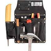 FESA Leather Drywaller's Tool Pouch - 10-in-1 Heavy Top Grain Leather With Steel Hammer Loop &amp; Tape Measure Clip - Fits Belts up to 3" - Handcrafted