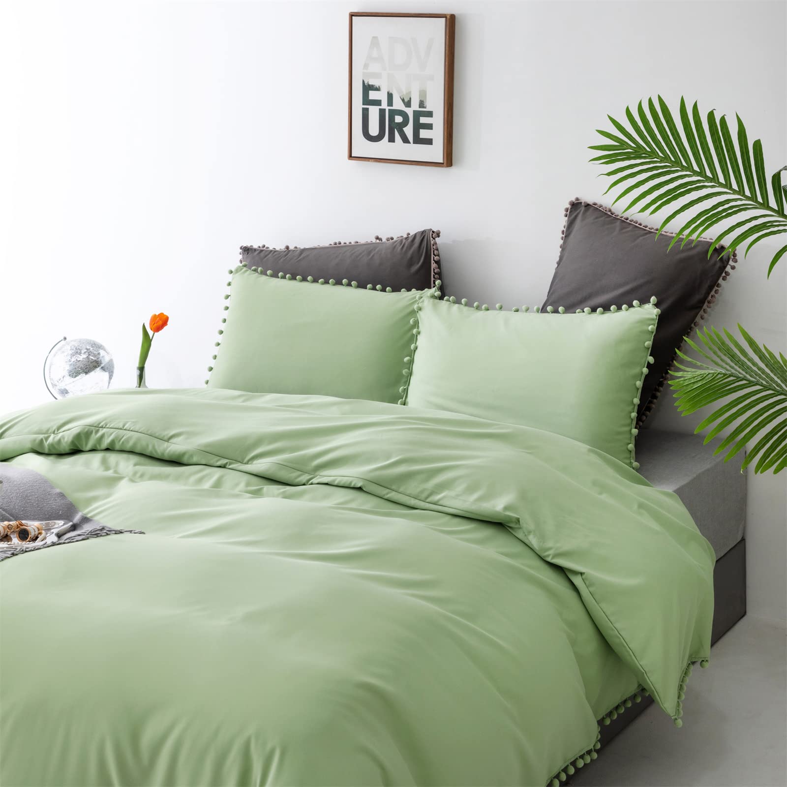 Luxlovery Sage Pom Pom Comforter Set Twin Ball Poms