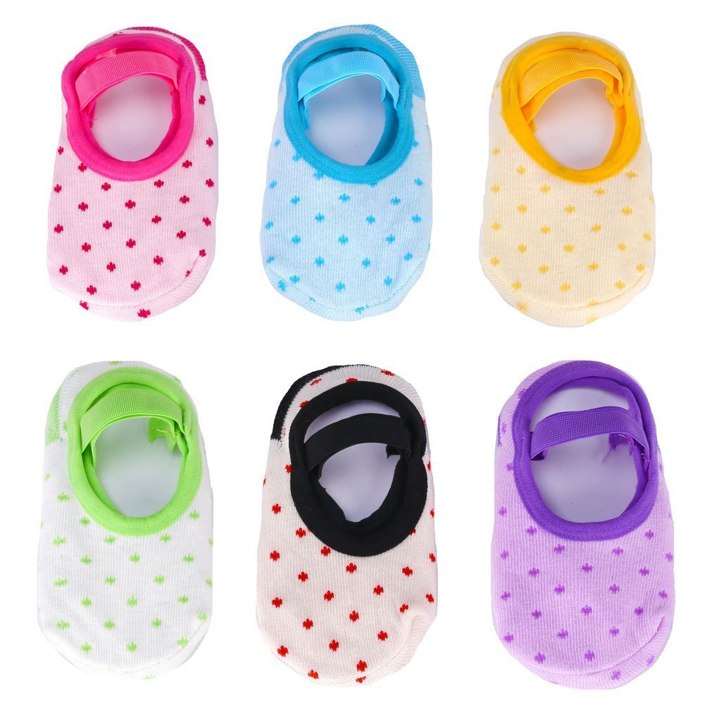 6 Paires Chaussettes Bébé Fille en Coton Chic Anti-Glissement Douce pour Plancher Multicolore